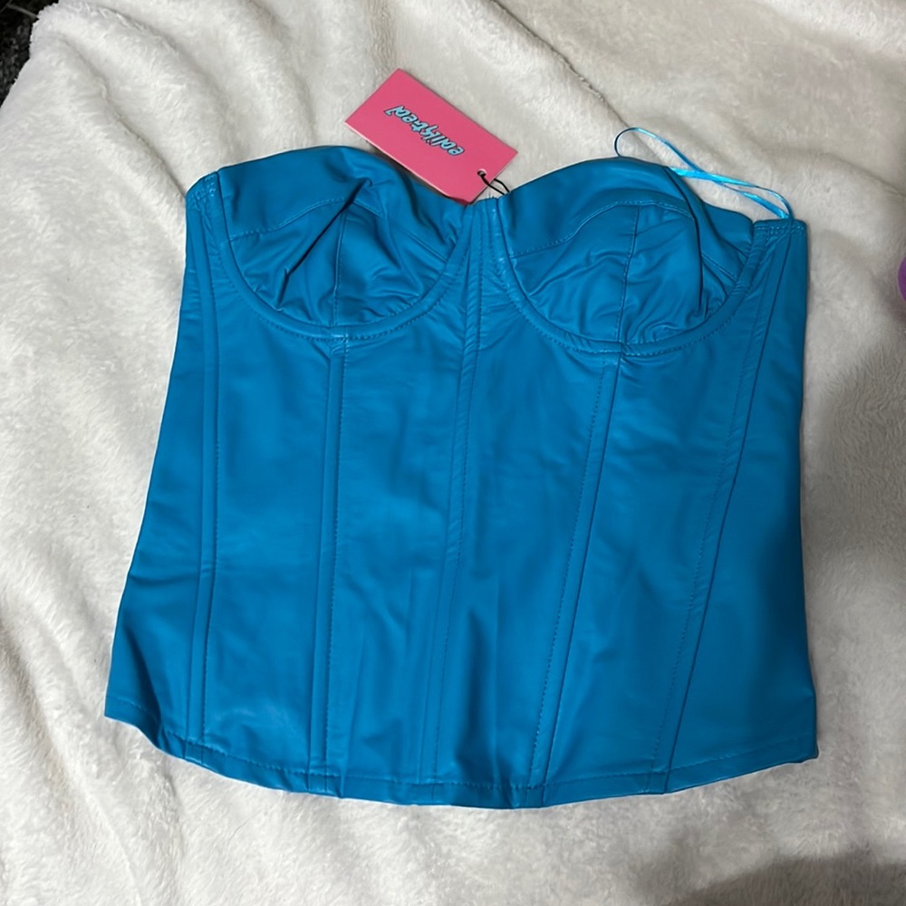 edikted blue faux leather corset
